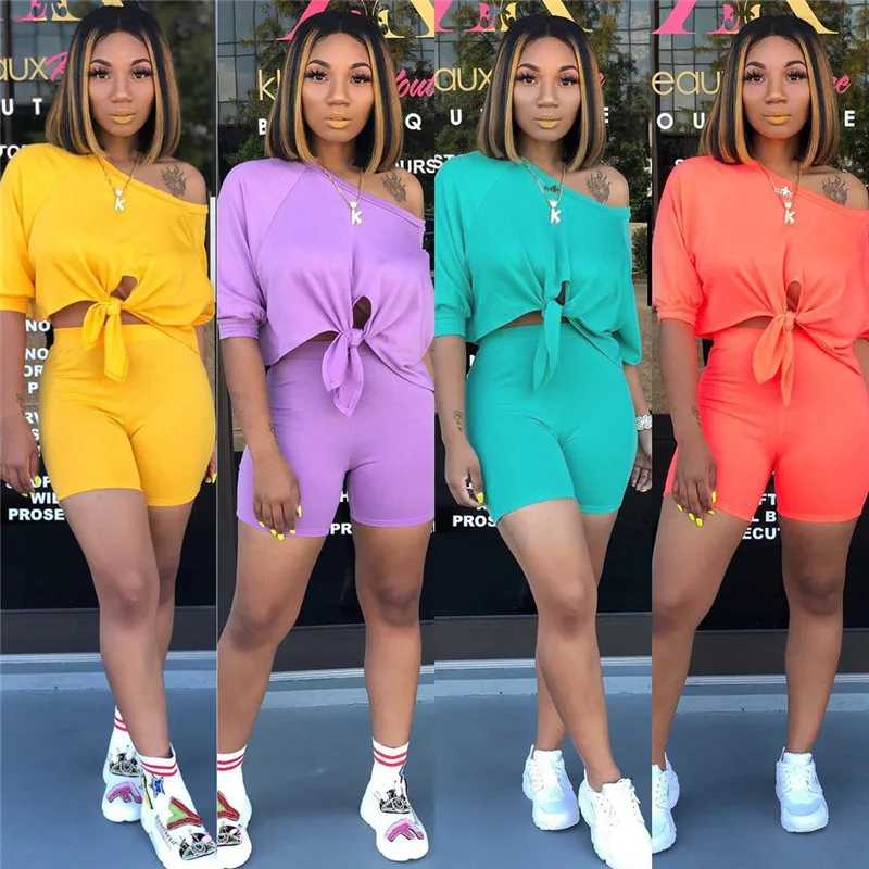 Комплект из двух предметов женские футболки и шорты с высокой талией летняя