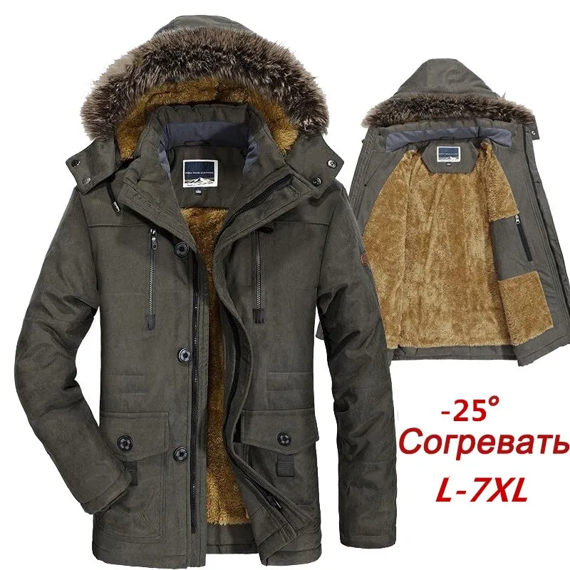 

Mens Winter Jacket Thick Casual Outwear Jackets Male Fur Collar Windbreaker Waterproof Parkas Plus Size 7XL New Velvet Warm Coat