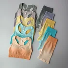 Бесшовная Женская Спортивная одежда для фитнеса, одежда для тренировок, летние шорты для бега с высокой талией + спортивный бюстгальтер пуш-ап, комплект для спортзала