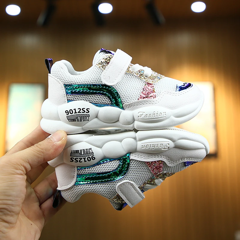 Детские кроссовки с блестками износостойкие повседневные вентилируемые для