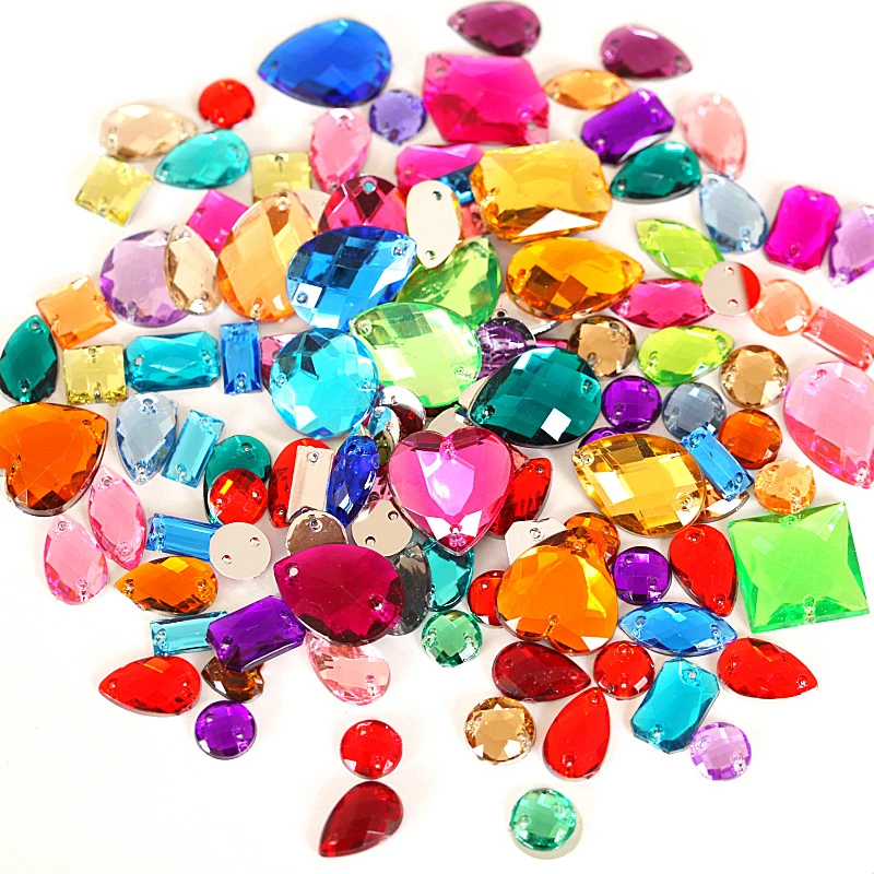100 шт./пакет различные размеры формы много цветов акриловые пришивные стразы с