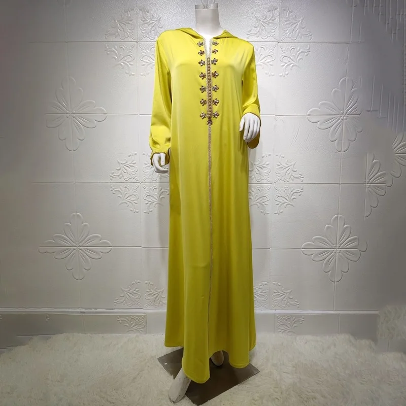 Elegant Lady Islamic Clothing Abaya Dubai Turkey Muslim Hooded Dress Women Moroccan Caftan 2022 Eid Mubarak Djellaba Femme