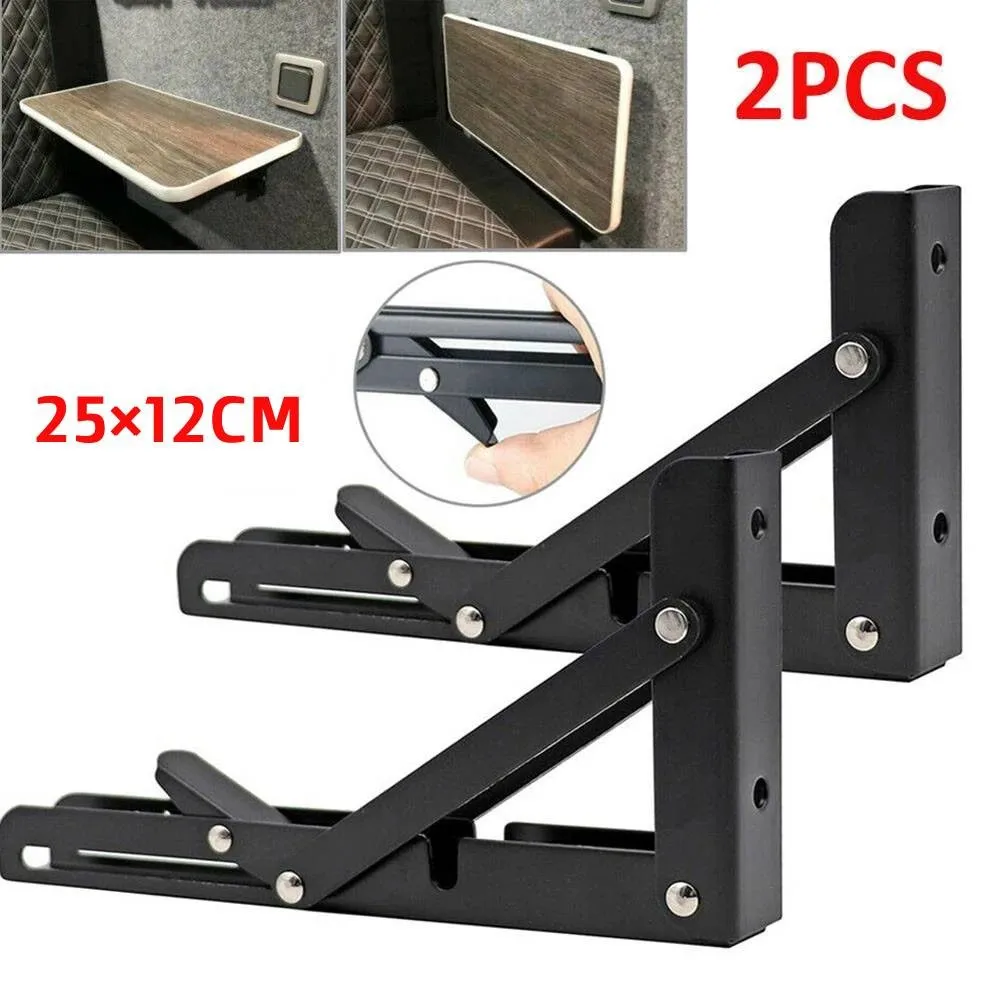 

2pcs Campervan Folding Bracket Table Shelf Motorhome Caravan Finish 25X12CM Black Bracket Car Accessories