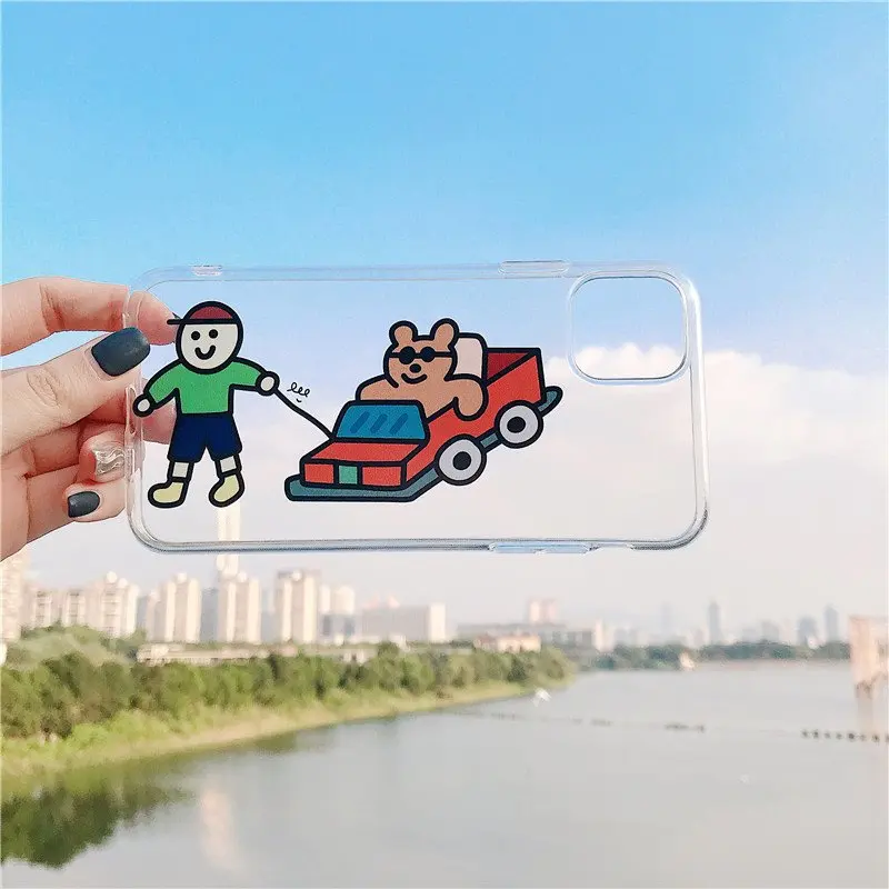 Прозрачный чехол для iPhone 11 pro с мультяшным рисунком в южнокорейском стиле чехлы