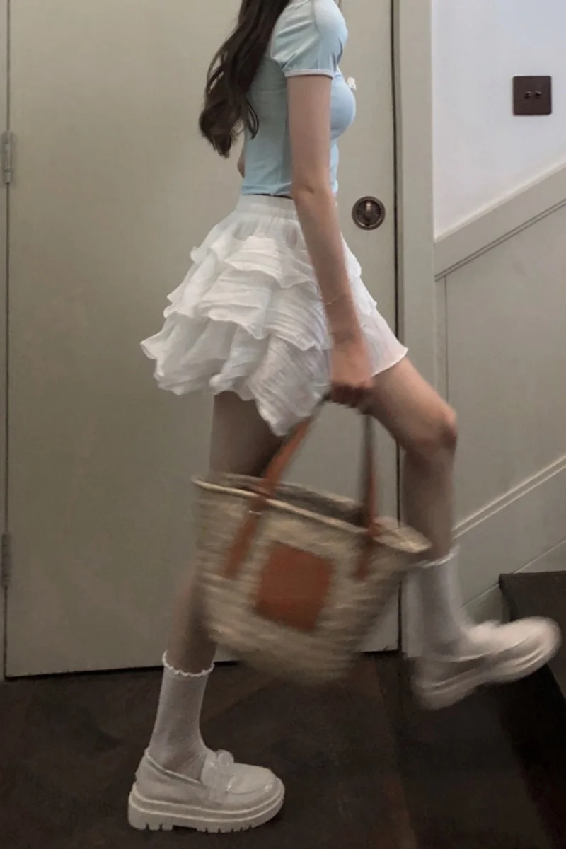 Комплект из футболки и юбки теплая Корейская юбка с квадратным вырезом коротким