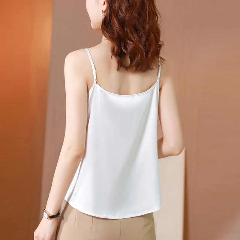 

Tassel Sexy Spaghetti Strap Summer Satin Tops Women Fashion 2021 Sleeveless Beige Draped Tops Silky Female Black Camisoles