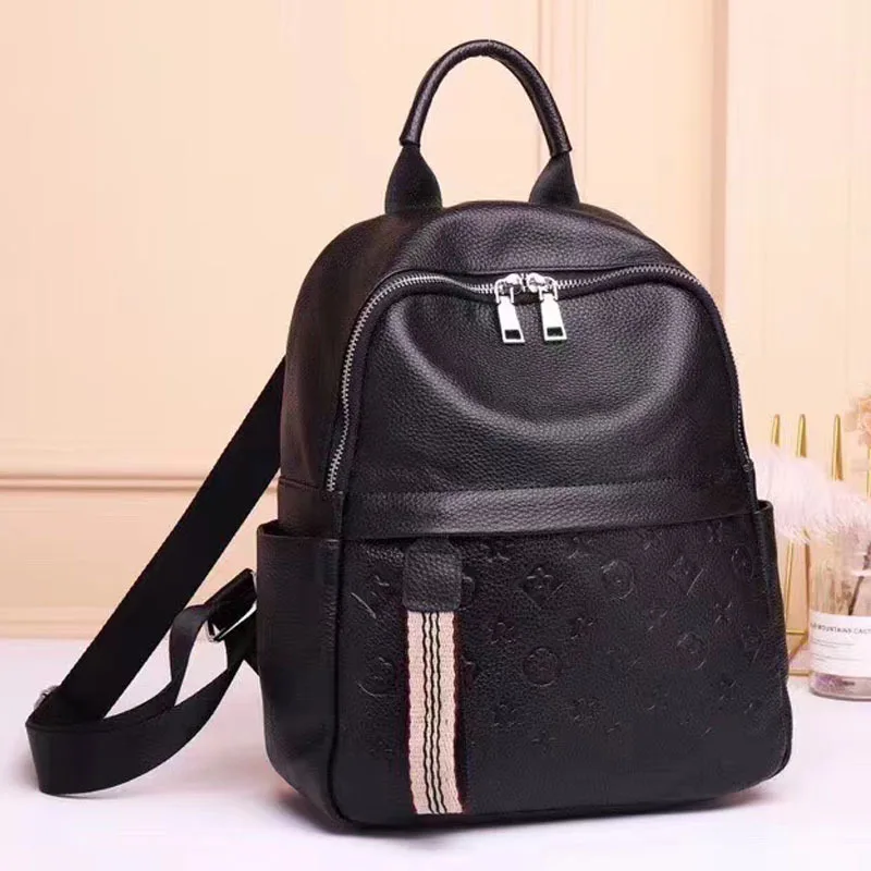 

Large Capacity Women Backpack Made Of Genuine Leather Preppy Style Student's Schoolbag High Quality Knapsack Black back pack bag