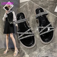 ldyrwqy 2021 two wear new korean fashion summer thick bottom solid color rhinestone casual sandals and slippers
