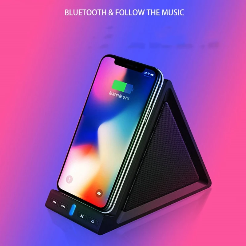 10W Wireless Charger Bluetooth 5.0 Speaker Dual Bass for iPhone 11 Xiaomi Sumsang Huawei Support TF Card FM Radio Aux |