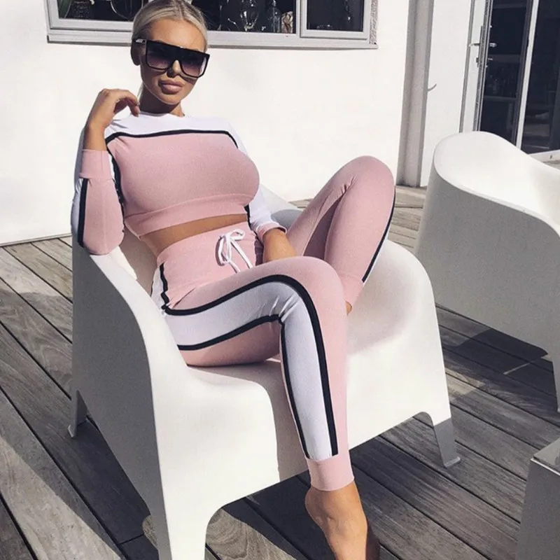 

Casual Womens Tracksuit Sportswear Two Piece Sets Long Sleeve T-shirts Pants Jumpsuit Outfits Fitness Suit Clothes Women Set