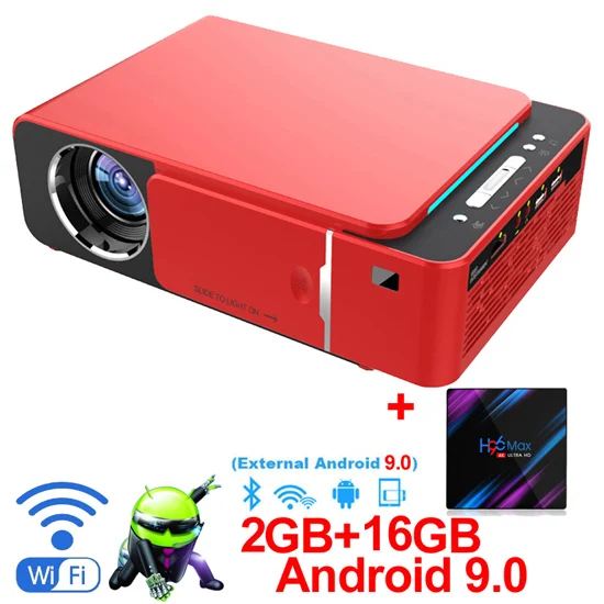 WZATCO T6 Android 9,0 wifi дополнительно 3000 люмен 720p HD Портативный светодиодный проектор HDMI Поддержка 4K 1080p проектор для домашнего кинотеатра - Цвет: External add 16G R