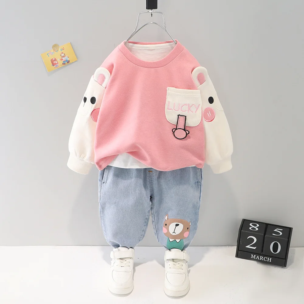 

Baby Set Spring Newborn Costume Infant Kids Long Sleeve Cartoon Hoodie+Jeans Pants Two Piece Boy Suit Korean Toddler Girl Outfit