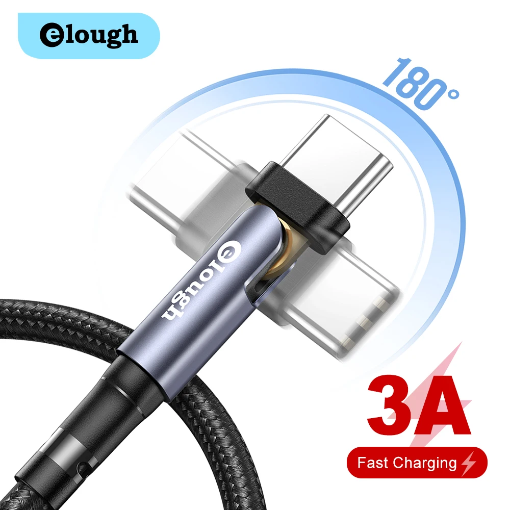 

Elough micro usb type c cable 3a fast charger for Xiaomi POCO X3 Samsung USB C Cable Mobile Phone Data Cord 180 Rotation Cable