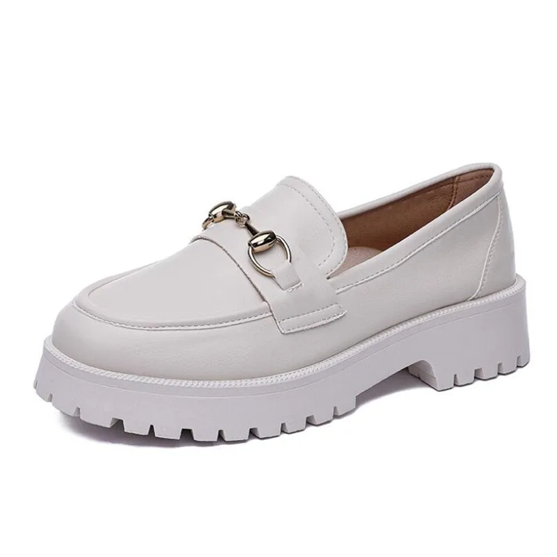 

GIYU Spring Shoes For Women Female British Style 2021 New Thick Bottom Genuine Leather Platform Casual Loafers Girl Fashion Shoe