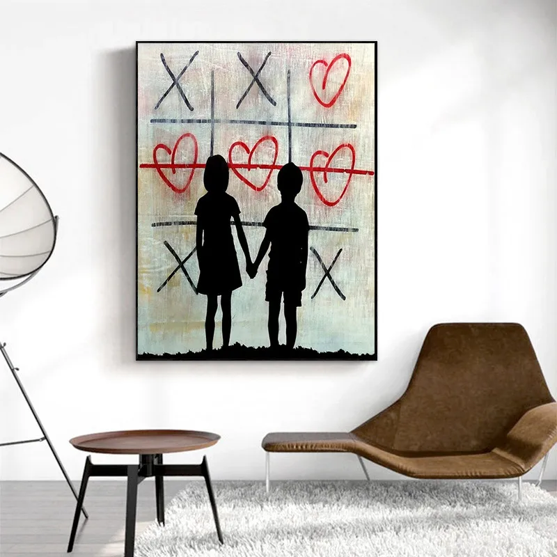 

Banksy Artwork Brother and Sister Canvas Poster and Prints Graffiti Art Love Heart Paintings Pictures for Modern Home Wall Decor