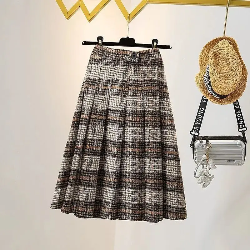 

Autumn Winter Women Long Woolen Skirt Fashion High Waist Wool Skirt Female Casual Thick Warm Elastic Pleated Skirts S-4XL J130