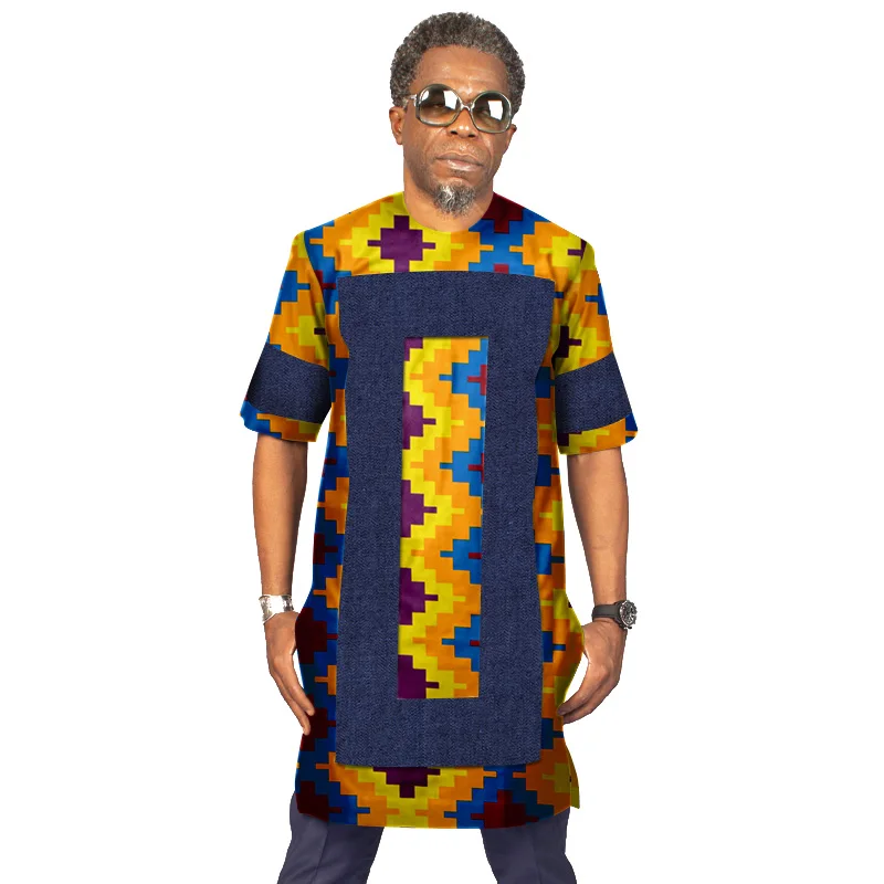 

Летние мужские ковбойские футболки с принтом, африканская одежда Bazin богатый африканский дизайн, одежда, повседневные мужские рубашки из 100%...