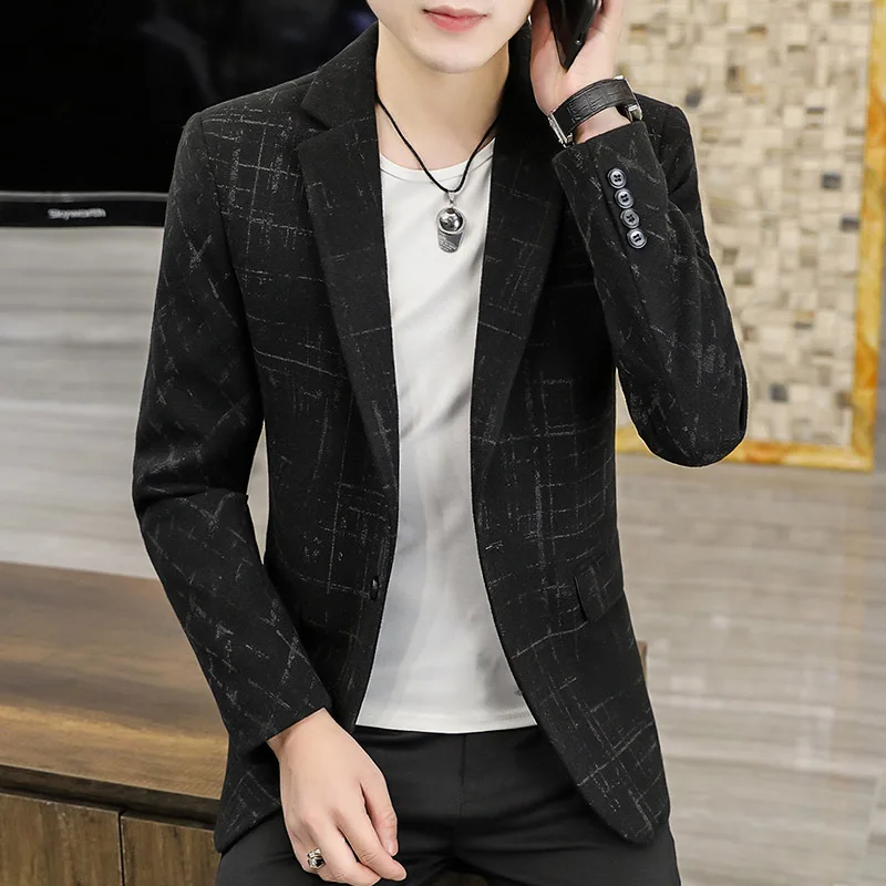 

2022 Men's Woolen Thick blazer Youth Jacquard Line Business Casual Fashion Slim Fit Non-Ironing blazers