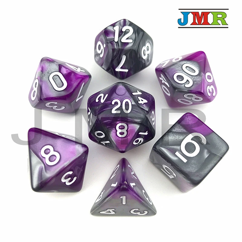 Фиолетовый x серый цвет с Withe переносные игральные кубики игра для DND смешанных