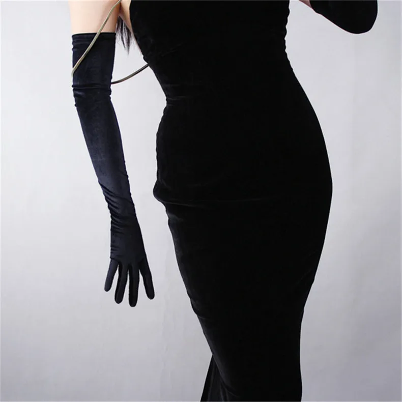 60 см черные велюровые перчатки очень длинные Над Локоть Vestido de noche высокие эластичные черные Лебеди бархатные женские сенсорный экран WSR08