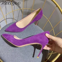 heelgoo purple flock women pointy toe high heel formal dress shoes elegant ladies classic suede stiletto pumps colors customize
