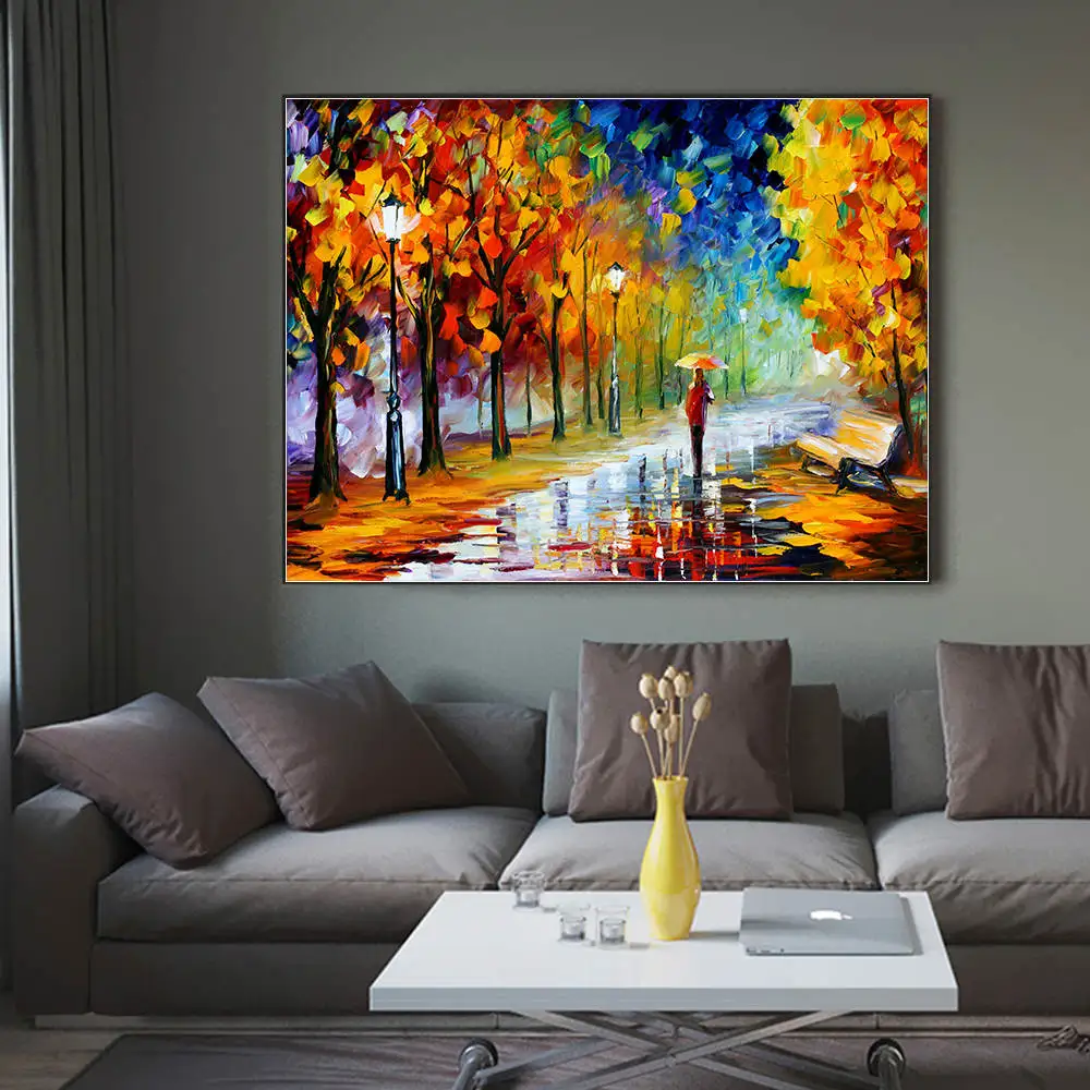

Landscape Painting City Street Tree Canvas Oil Painting Abstract Wall Art Poster and Print Pictures Home Decor for Living Room