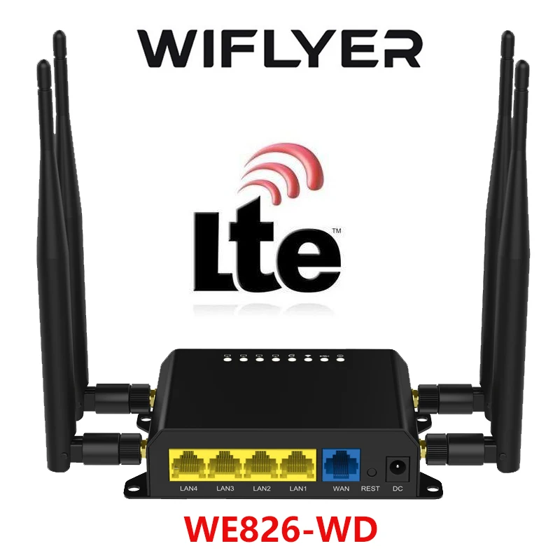 

Wiflyer WE826-WD 3G 4G WiFi Router 2.4G Home Wifi Router 4G Modem Sim Card Slot Wifi Amplifier 16MB+128MB 300Mbps Openwrt router