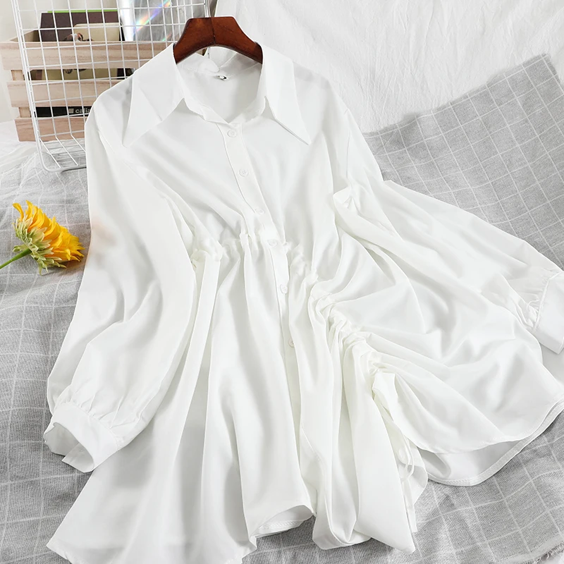 

Женская рубашка с длинным рукавом V737, свободная рубашка с длинным шнурком и складками, шикарный дизайн на осень и зиму