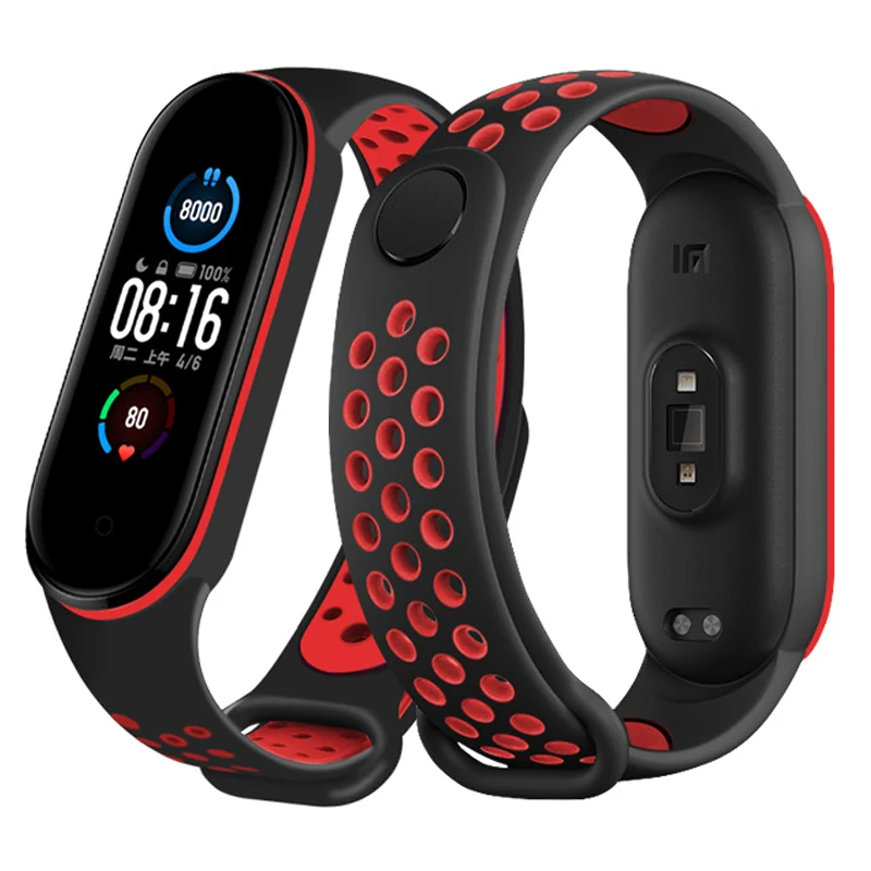 Ремешок сменный двухцветный для Xiaomi Mi Band 6 5 4 3 дышащий с защитой от пота