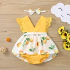 Комплект одежды для новорожденных девочек, кружевное платье с принтом лимона, комбинезон, боди, повязка на голову, наряды принцессы, летняя одежда для девочек