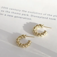 brass with 18k gold twist earrings women jewelry party t show gown runway rare korean japan trendy ins