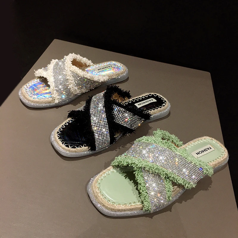 С украшением в виде кристаллов бабочки с блестками бантом шлепанцы без задника