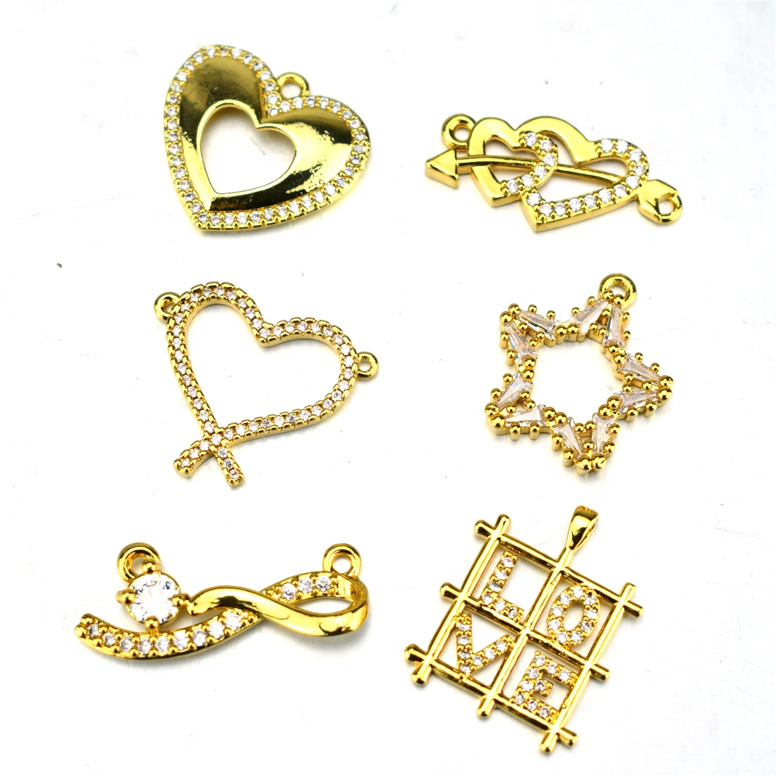 

3pcs Love Pendant Designer Charm Bracelet Necklace Jewelry Making Gold Amulet Cubic Zirconia Heart-shaped Jewelry Accessories