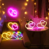 led love heart to heart neon light sign double heart modeling lamp couples lovers confession decor room party usbbattery power