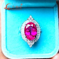 artificial pink color ruby flower 925 silver adjustable ring with 1014mm 7 3ct main stone for jewelry