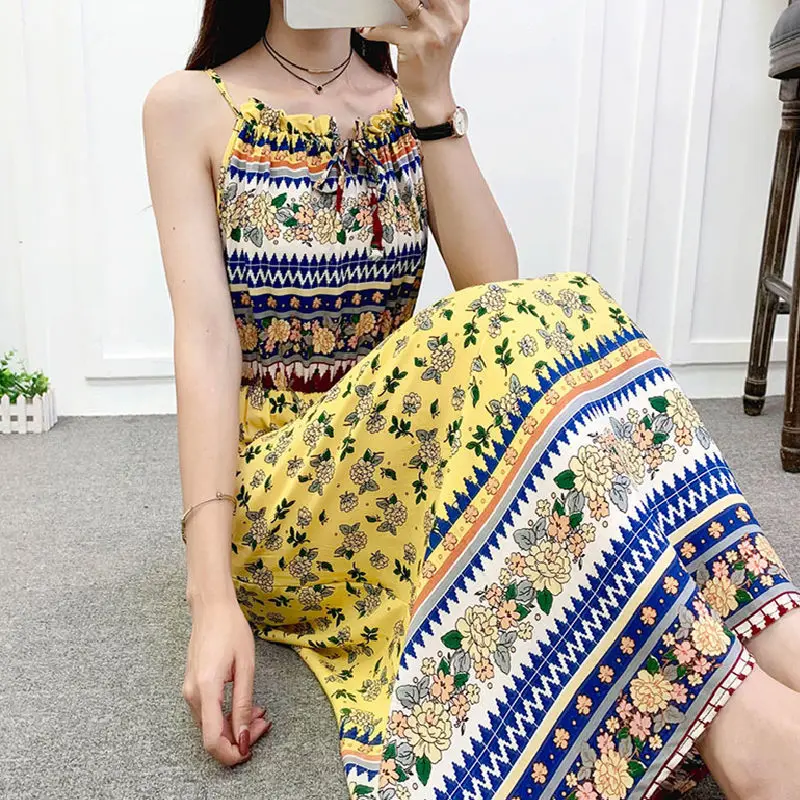 

Cotton silk suspender dress women's 2021 new summer floral bohemian dress