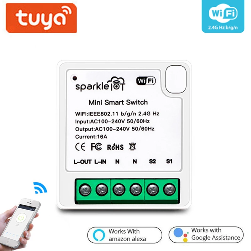 

Умный мини-выключатель Tuya с Wi-Fi, 16 А