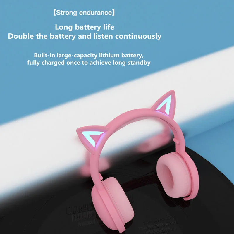 

New product BK3 star style wireless bluetooth cat ear headset with microphone LED cute girl heart wired gaming headset