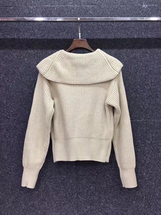 

2020 autumn and winter new women's lapel shawl zipper neckline decoration long-sleeved all-match sweater 1211