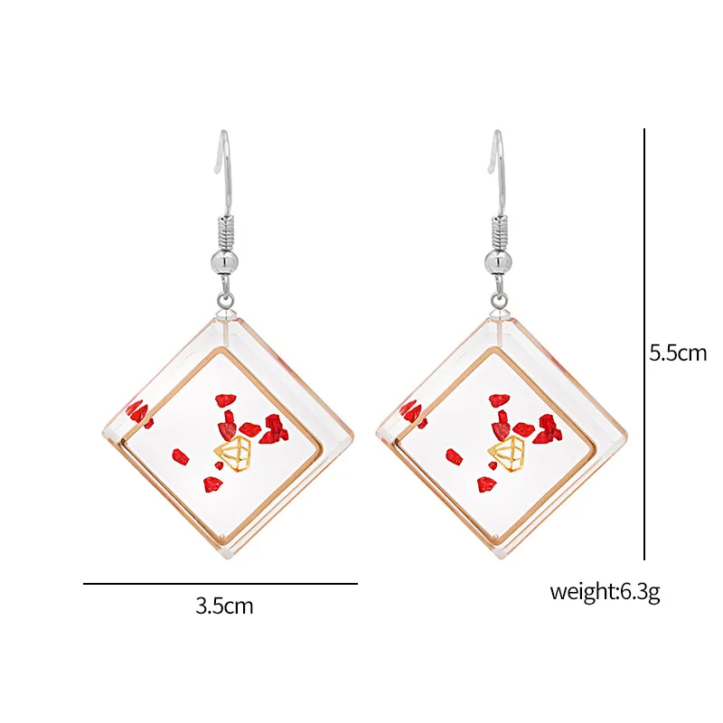 

Fashion Cute Geometric Dried Flower Earrings Punk Jewelry For Women Girl Friendship Gifts Transparent Resin Drop Earrings