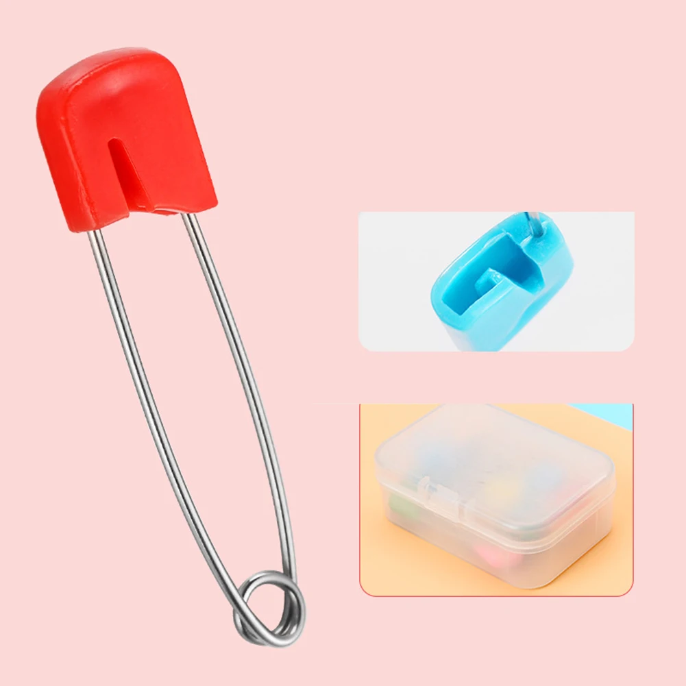 

10Pcs/Box Plastic Head Baby Safety Pins Stainless Steel Cloth Diaper Nappy Clip Featured with a plastic locking head