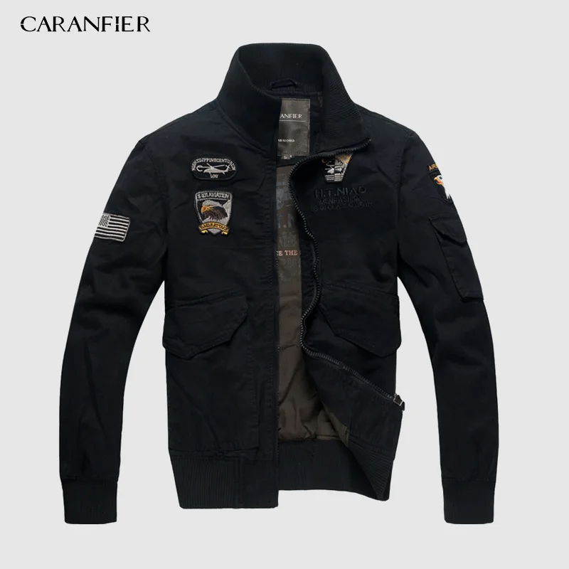 Черный CARANFIER/Новинка года; куртка-бомбер для мужчин; армейская зеленая куртка с длинными рукавами и стоячим воротником; Военная Повседневная Мужская Черная Готическая куртка; модная - Цвет: Черный