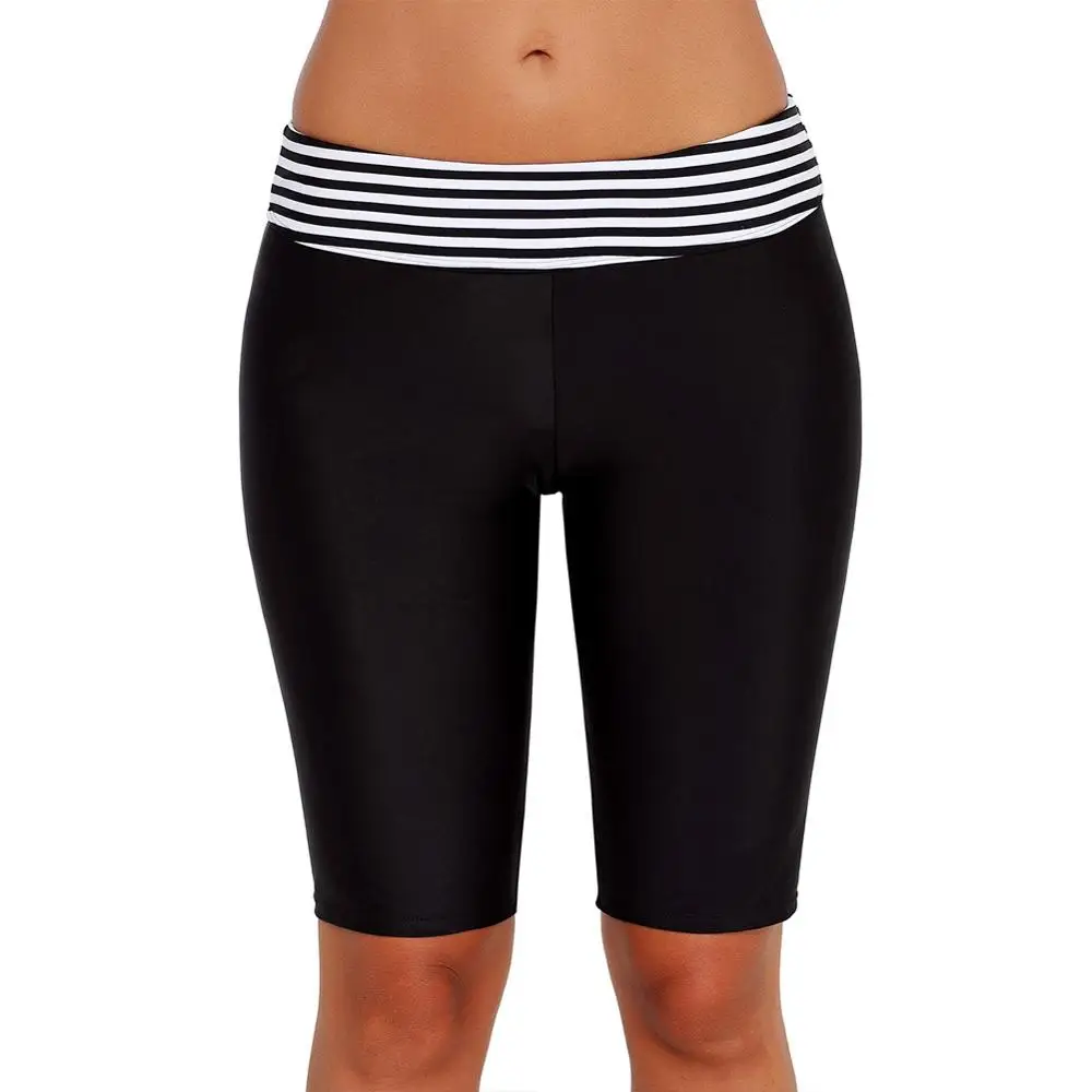 

Women High Waist Leggings Capris Female Summer Swimsuit Ladies Casual Knee Length Pants Striped Cropped Pants