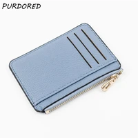 purdored 1 pc slim women card holder pu leather unisex zipper business card case men credit mini cards wallet paspoorthoesje