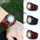 Винтажные женские и мужские кварцевые наручные часы в стиле панк из искусственной кожи с круглым циферблатом