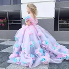 Платье для девочек, с 3D цветами, розовое, Бальное, с открытыми плечами, для дня рождения