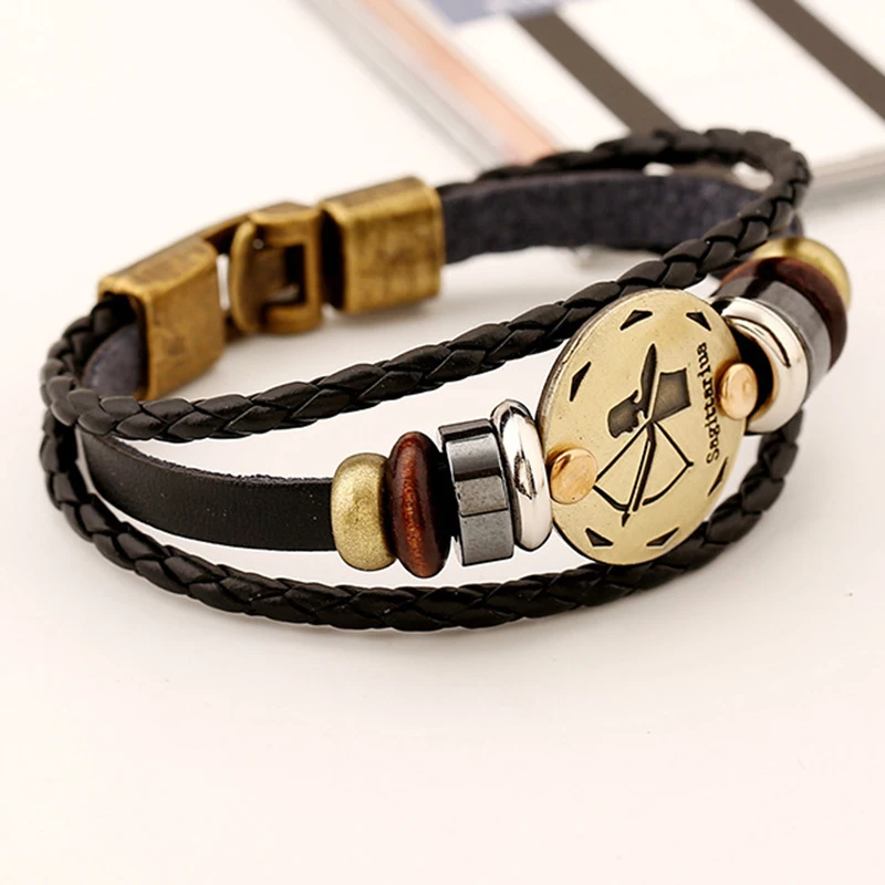 Прямая поставка браслет из Стрельца 12 знаков зодиака модный кожаный длина 19 см 21