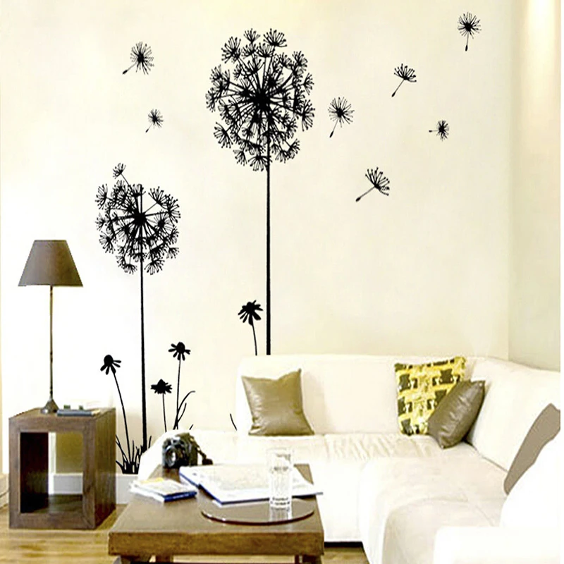 Черный стикер для стен Одуванчик бабочки на стене гостиной спальни украшения
