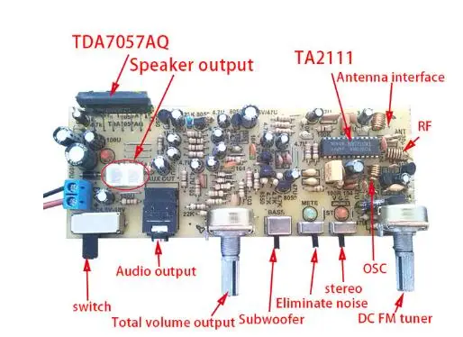 TA2111 board Lusya Стерео FM плата радиоприемника цифровая частотная модуляция плата радиоприемника последовательный порт DIY FM радио TA8122 TA2111 аксессуары G5-012 - Цвет: TA2111 board