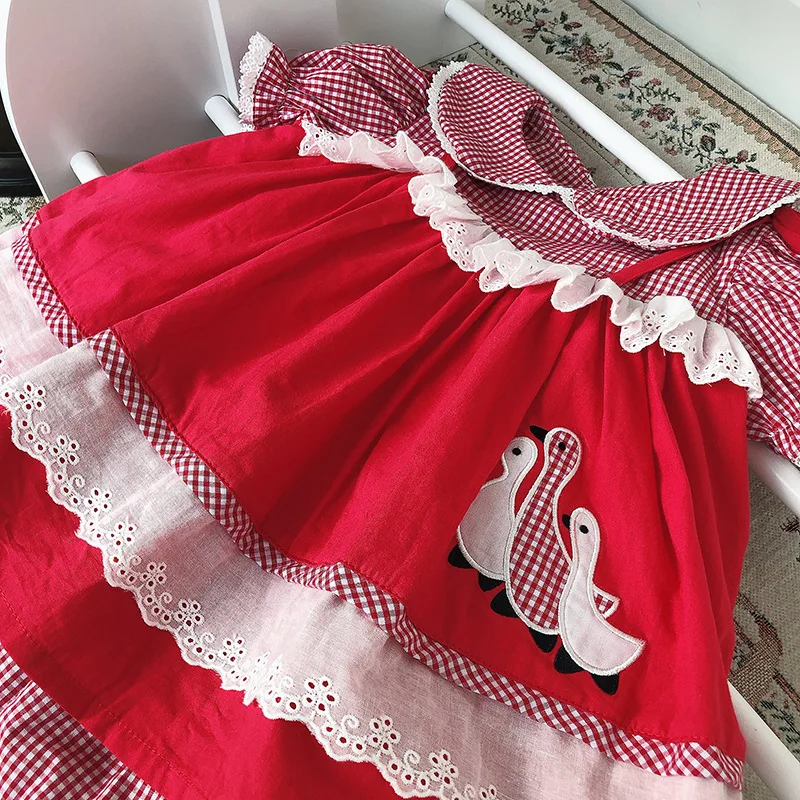 2020 Summer New Arrivals English Wind Ducks Delicate Embroidery Double Dress Little Girls Toddler Girl Holiday | Детская одежда и